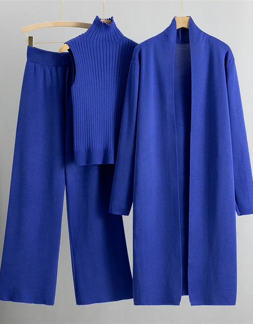 Load image into Gallery viewer, Spring Autumn 3 Piece Women Cardigan Tracksuits Fashion Knitted Pant Set Ladies Sweater Suit Vintage Fashion Ladies 3 Piece Set
