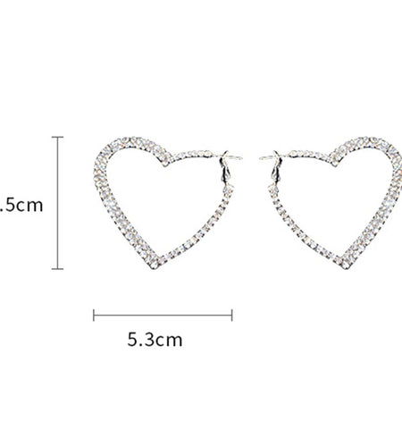 Shiny Peach Heart Hoop Earrings ,Fashion Crystal Love Earrings