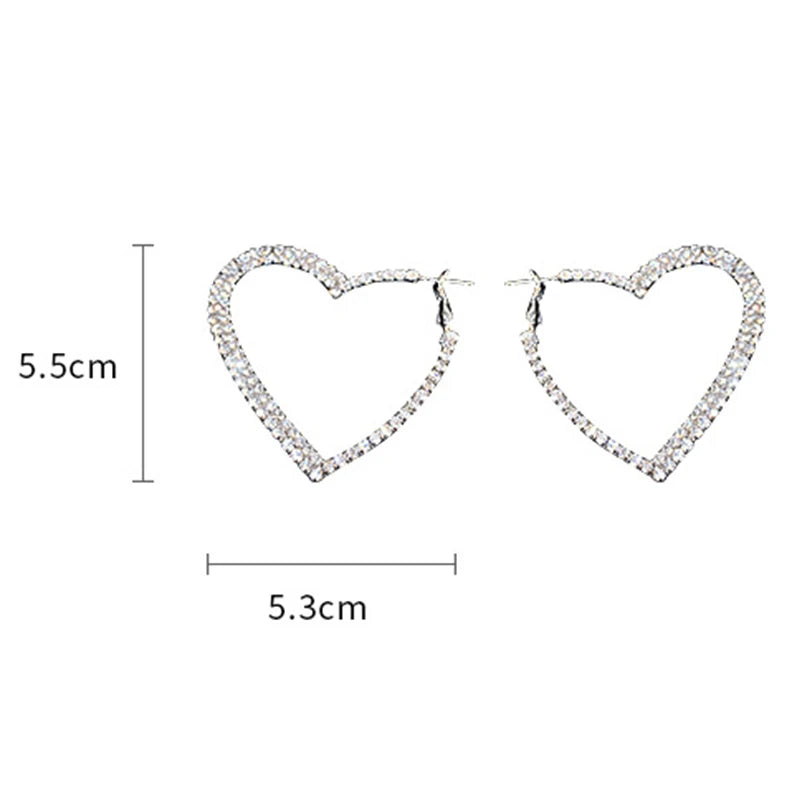 Shiny Peach Heart Hoop Earrings ,Fashion Crystal Love Earrings