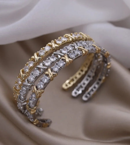 Elegant Women's Two-Color Gold , Silver and Multi Gold and silver Letter X Bracelet Fashionable French Design Accessory Cubic Zirconia Cuff