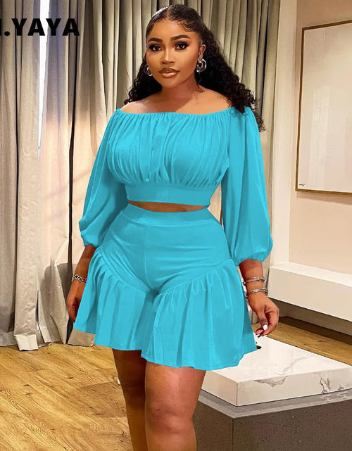 Load image into Gallery viewer, Plus Size Women&#39;s Set Long Sleeve Slash Neck T-Shirt and Shorts 2025  Two 2 Piece Set Outfits

