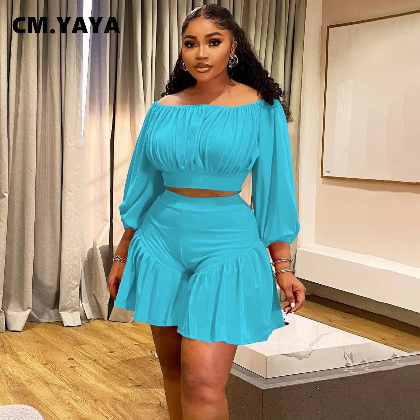 Plus Size Women's Set Long Sleeve Slash Neck T-Shirt and Shorts 2025  Two 2 Piece Set Outfits