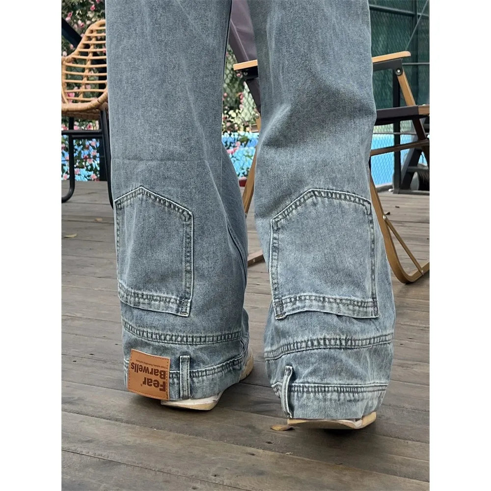 Fashion American Retro Baggy High Waisted Jeans Woman High Street Denim Pants Reversible Trousers Streetwear Loose Jeans