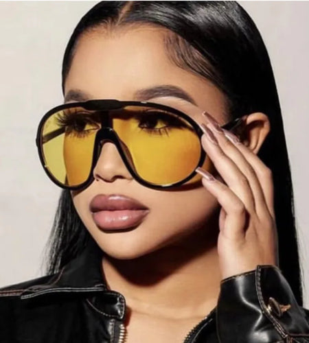 Trend Oversized Pilot Sunglasses Women Luxury Brand Designer Big Frame Cycling Sun Glasses Len Black Yellow