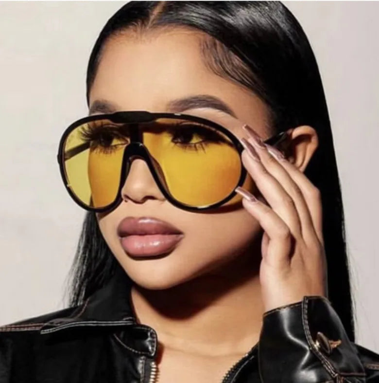 Trend Oversized Pilot Sunglasses Women Luxury Brand Designer Big Frame Cycling Sun Glasses Len Black Yellow