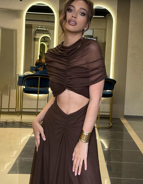 Load image into Gallery viewer, Hollow Out Short Sleeve Sexy Maxi Dress Women Fashion O Neck  High Waist Bodycon Club Party Long Dress
