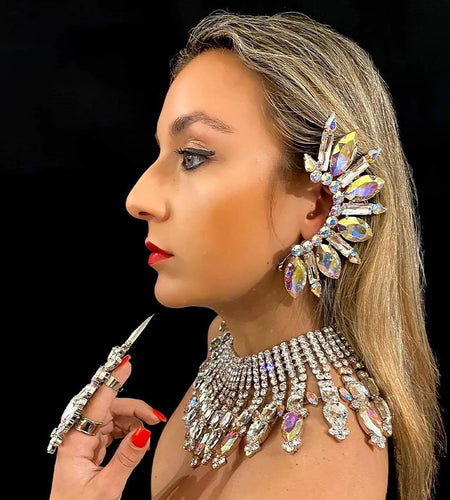 Large Shiny Rhinestone Crystal Statement Clip Earrings for Women Exaggerate Ear Cuff No Piercing Fashion Jewelry