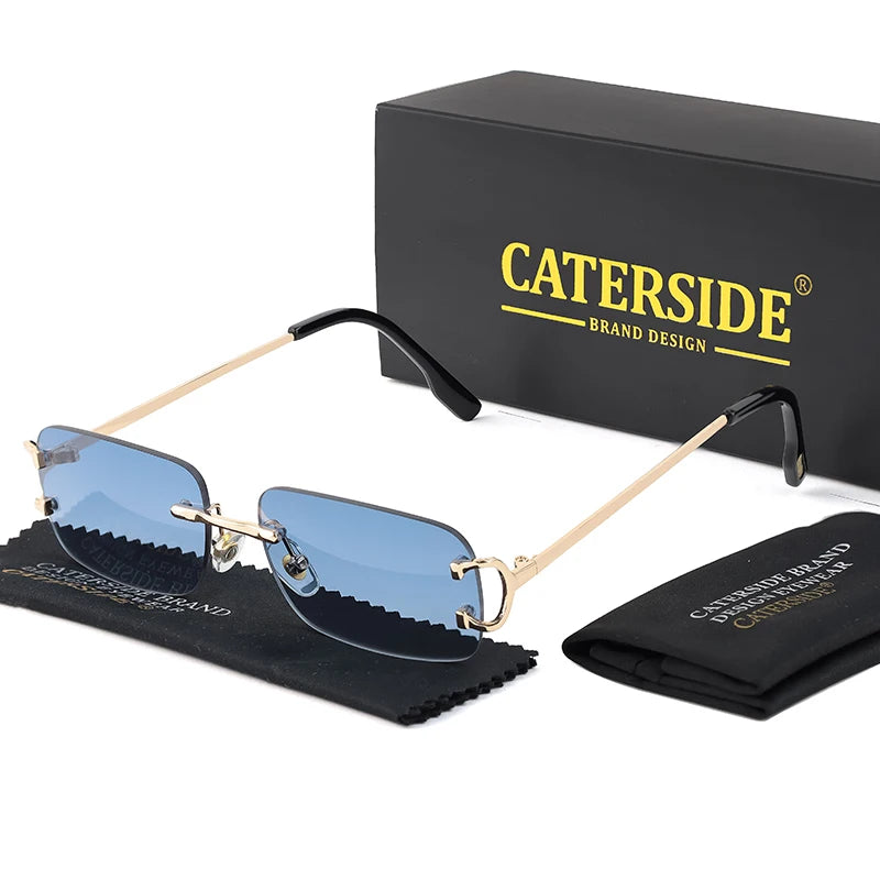 CATERSIDE Rectangular Sunglasses Men Rimless White Copper Small Square  Gradient Lens Outdoor Eyewear UV400