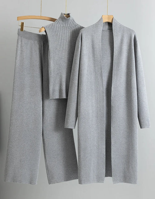 Load image into Gallery viewer, Spring Autumn 3 Piece Women Cardigan Tracksuits Fashion Knitted Pant Set Ladies Sweater Suit Vintage Fashion Ladies 3 Piece Set
