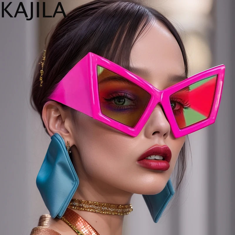 Oversized Cat Eye Sunglasses Women Big Frame  Luxury Brand Shield Punk Sun Glasses For Ladies Windproof Eyewear Shades UV400