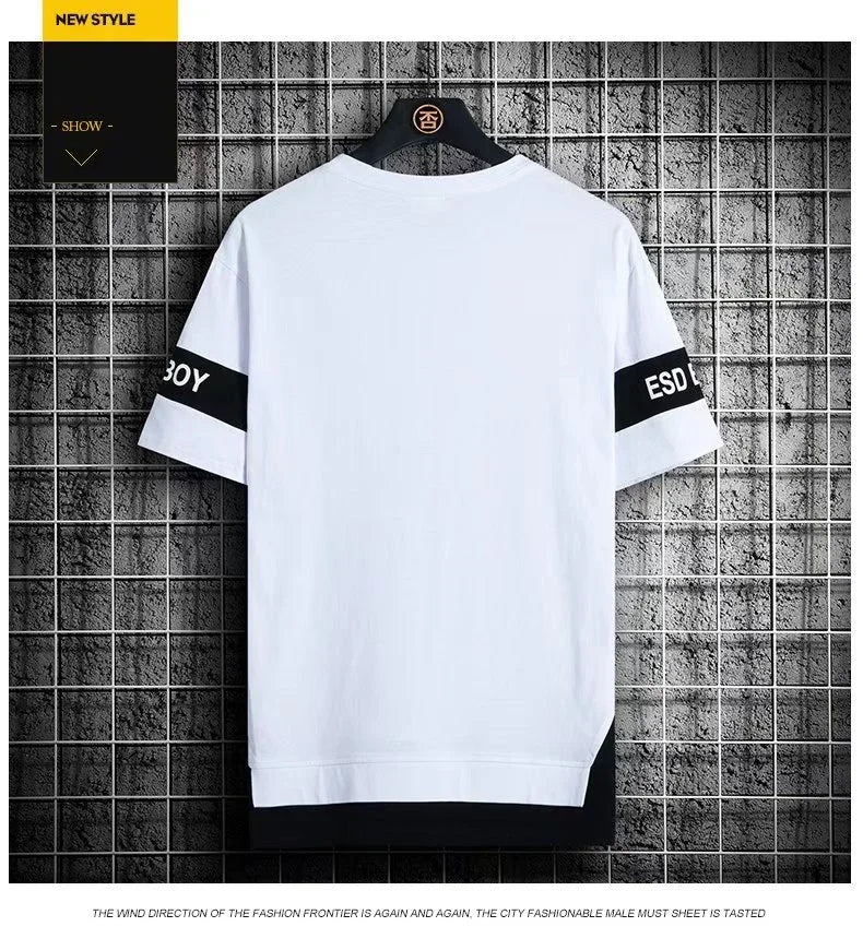 Men's Oversize T-Shirt Short Sleeve Korean Style Streetwear Harajuku Print Casual O-Neck Polyester Top for Spring And Summer