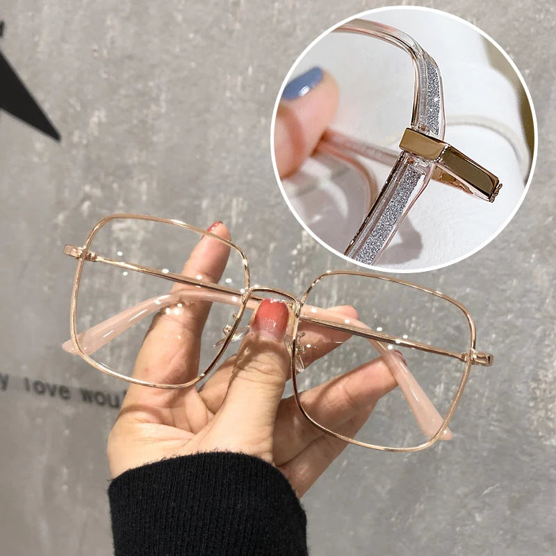 Oversized Anti Blue Light Glasses  Diamond Studded Oversized Square Eyeglasses With Glitter Frames