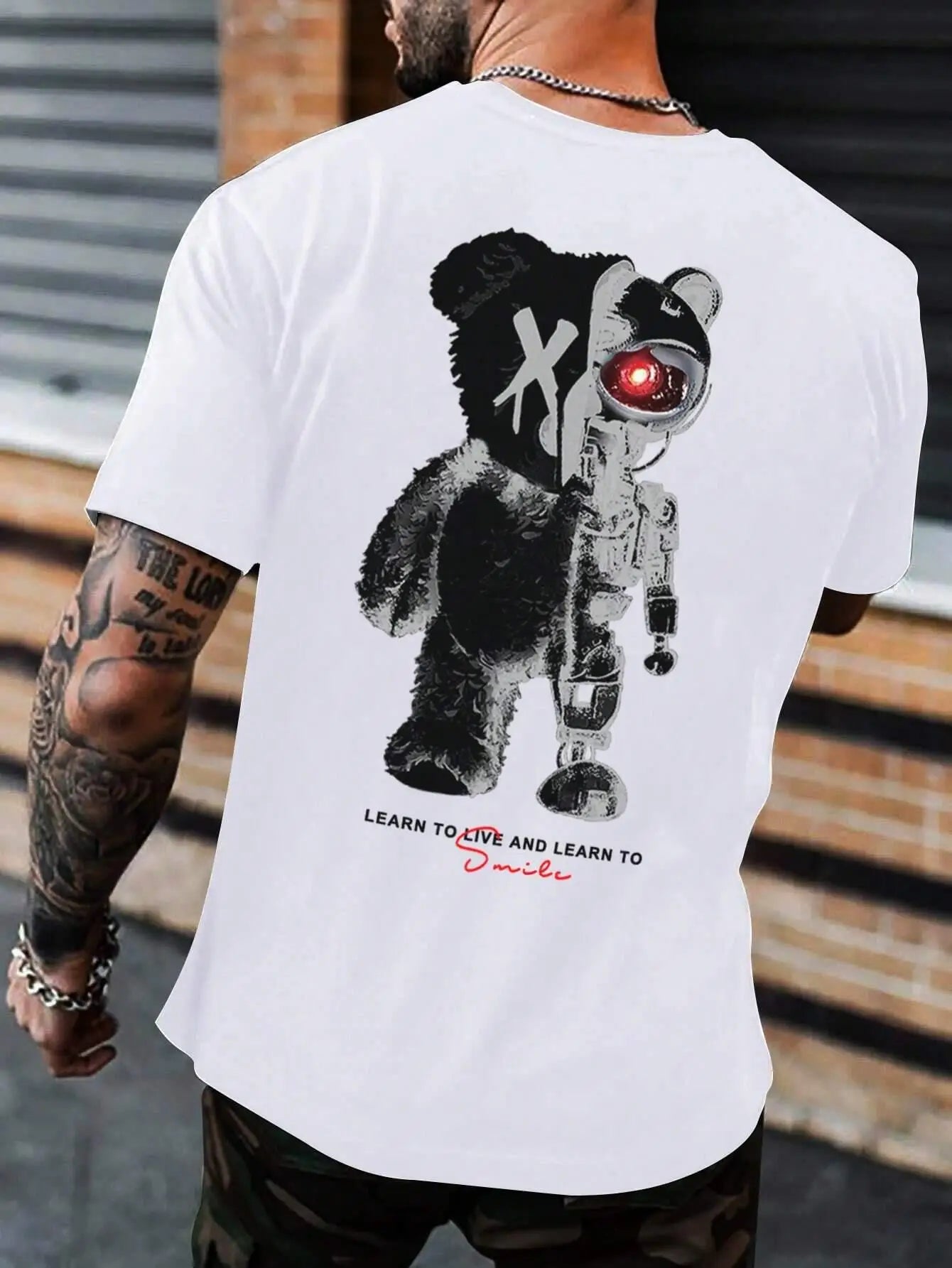 Half A Ted Bear, Half A Robotic Bear Printed Mens Tshirt