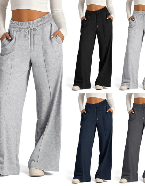 Load image into Gallery viewer, Women Casual Sweatpants Comfortable Women&#39;s Wide Leg Sweatpants with Elastic Drawstring Waist Pockets for Sport Lounge Wear
