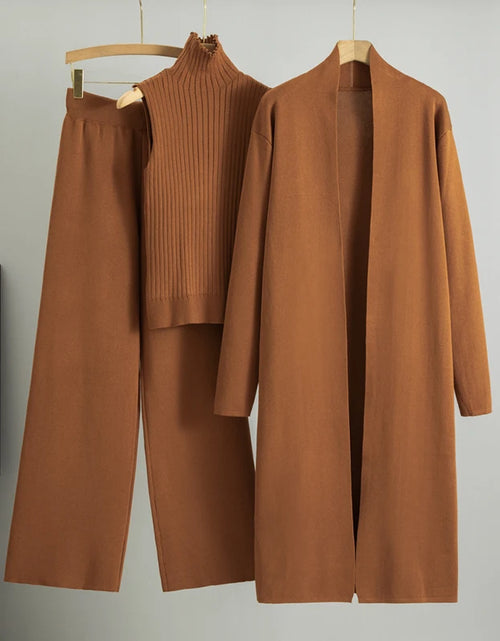 Load image into Gallery viewer, Spring Autumn 3 Piece Women Cardigan Tracksuits Fashion Knitted Pant Set Ladies Sweater Suit Vintage Fashion Ladies 3 Piece Set
