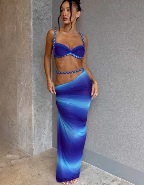 Load image into Gallery viewer, Woven Sexy Women 2 Piece Set Stunning Hot Solid Pleated Crop Camisoles High Waist Maxi Skirt
