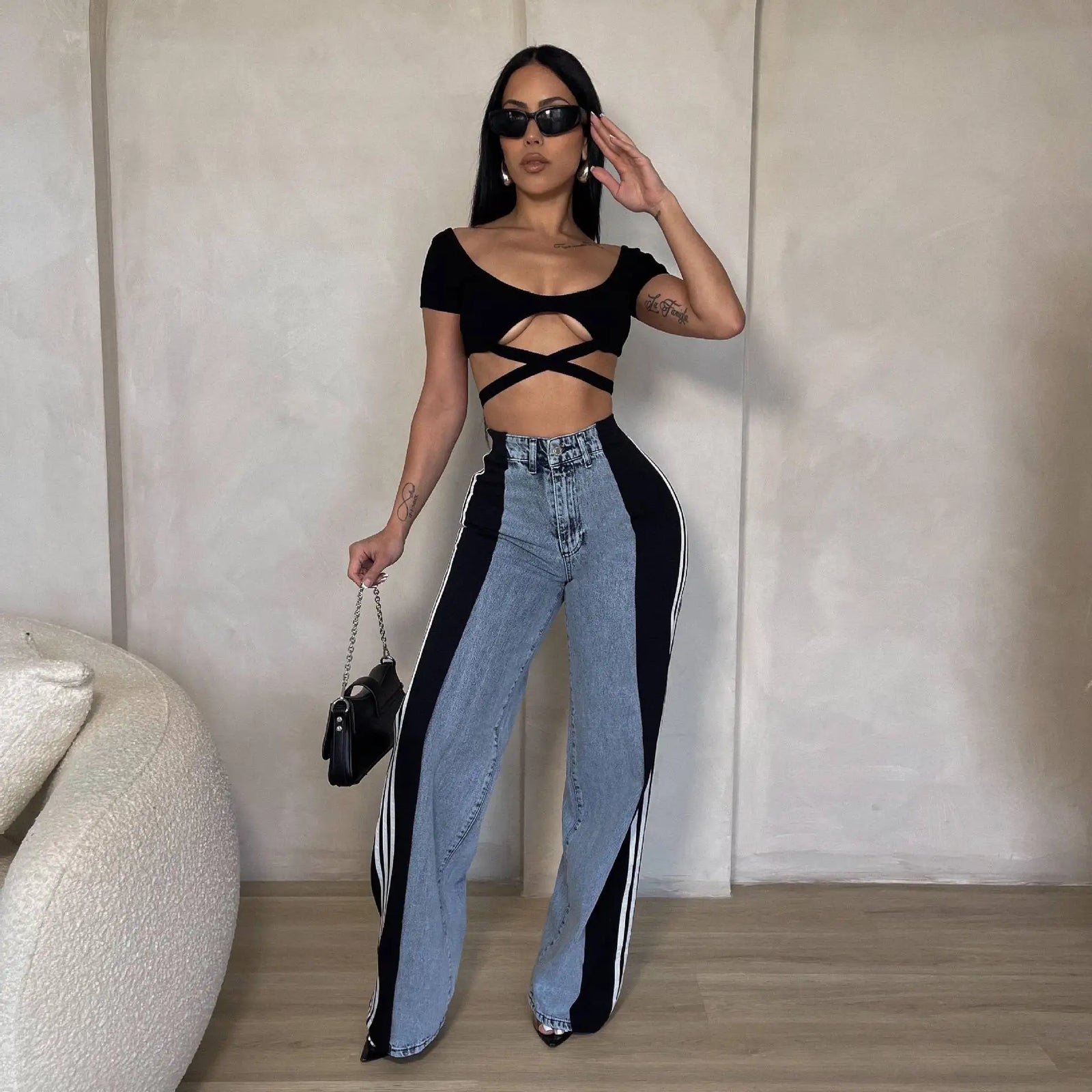 Wide Leg Jeans Cargo Pants Sexy Women High Waist Elegant Streetwear Denim Casual Straight Trousers