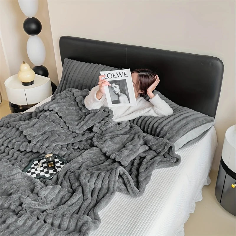 Simplicity Solid Color Thick Wide Strip Blanket