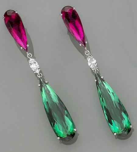 Luxury Green Zircon Drop Shape Boho Earrings for Women Fashion Engagement Jewelry Long Purple Stone Dangle Earrings