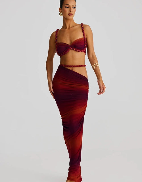 Load image into Gallery viewer, Woven Sexy Women 2 Piece Set Stunning Hot Solid Pleated Crop Camisoles High Waist Maxi Skirt
