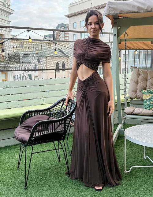 Load image into Gallery viewer, Hollow Out Short Sleeve Sexy Maxi Dress Women Fashion O Neck  High Waist Bodycon Club Party Long Dress
