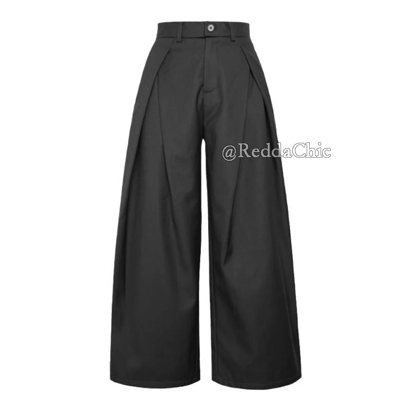 Men's Pleated Front Wide Leg Pants Clean fit Black Solid Low Waist Dressy Trousers