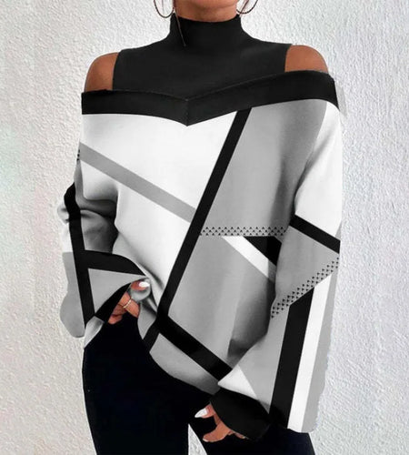 Ladies Long Sleeve Turtleneck Tops Women Sexy Off Shoulder Hollow Out Loose