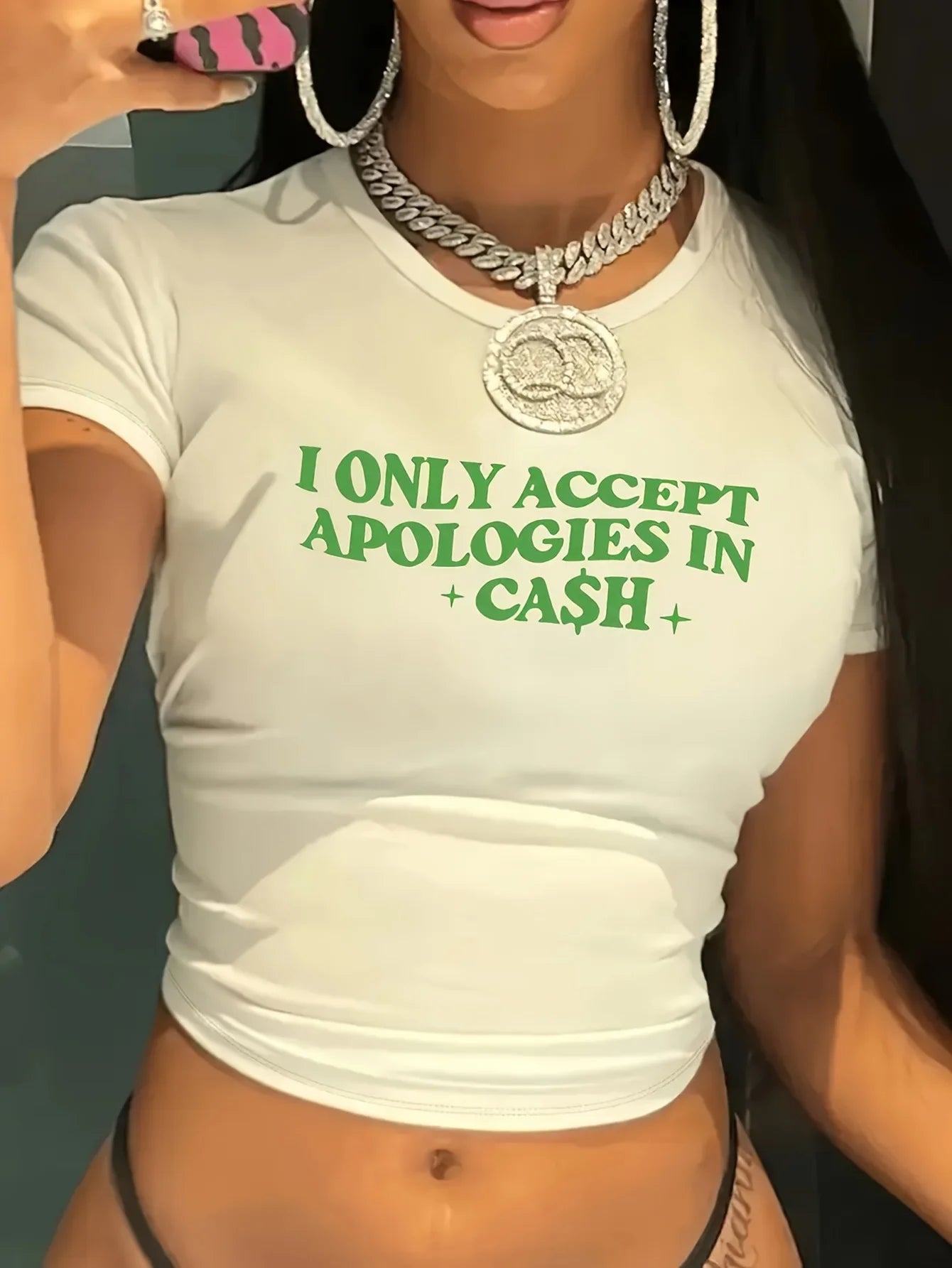 2026 New Stylish Women'S Cropped with Bold and Unique Slogan (I ONLY ACCEPT APOLOGIES IN CASH)