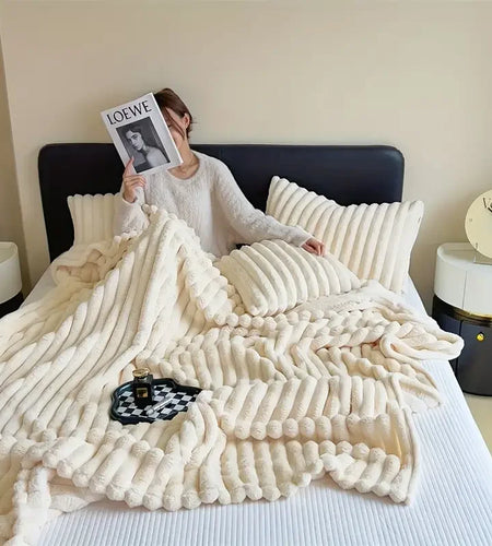 Simplicity Solid Color Thick Wide Strip Blanket