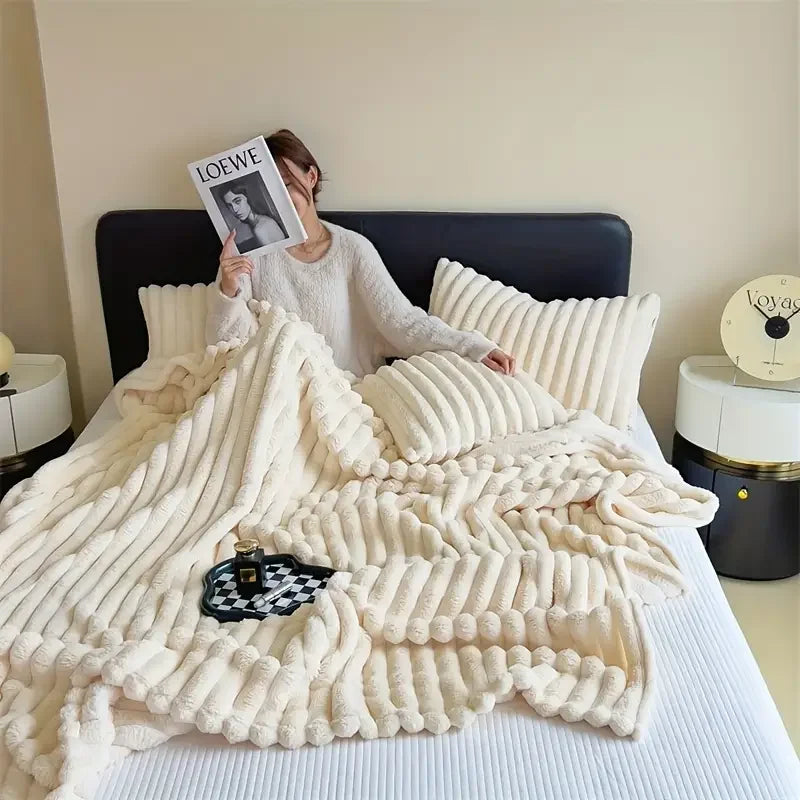 Simplicity Solid Color Thick Wide Strip Blanket