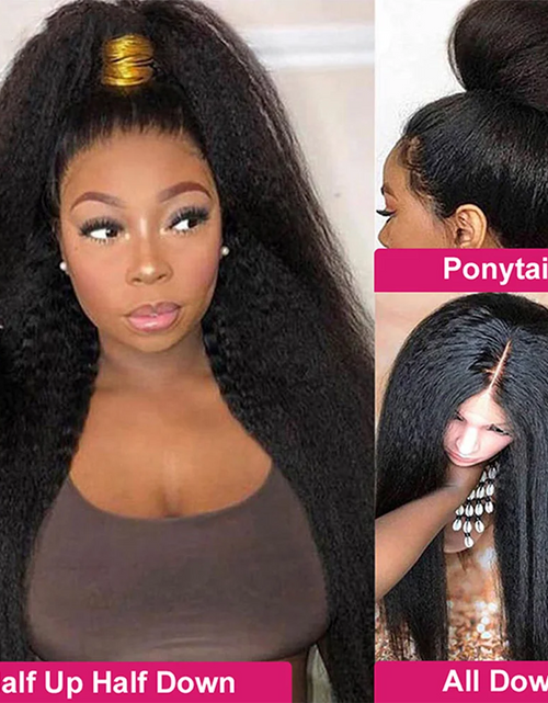 Load image into Gallery viewer, 13x4 Kinky Straight Lace Front Human Hair Wig With Kinky Edges Baby Hair Glueless Yaki Straight HD Lace Frontal Wigs For Women
