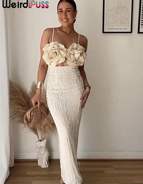 Load image into Gallery viewer, Patchwork Appliques Dress Women Sleeveless Sexy Backless 2025 Spring Summer Beach Stretch Party Long Bodycon
