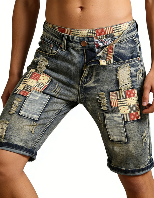 Load image into Gallery viewer, 2026 New style Men's summer casual fashion vintage washed denim shorts trendy ripped patchwork vintage style
