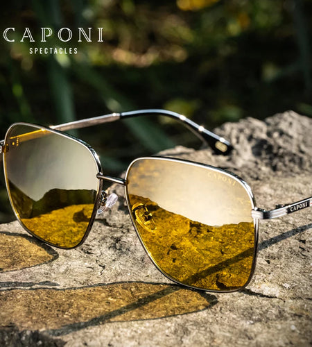 CAPONI Day Night Vision Sunglasses For Men Photochromic Brown Driving Yellow Sun Glasses Original Design UV400 Eyewear