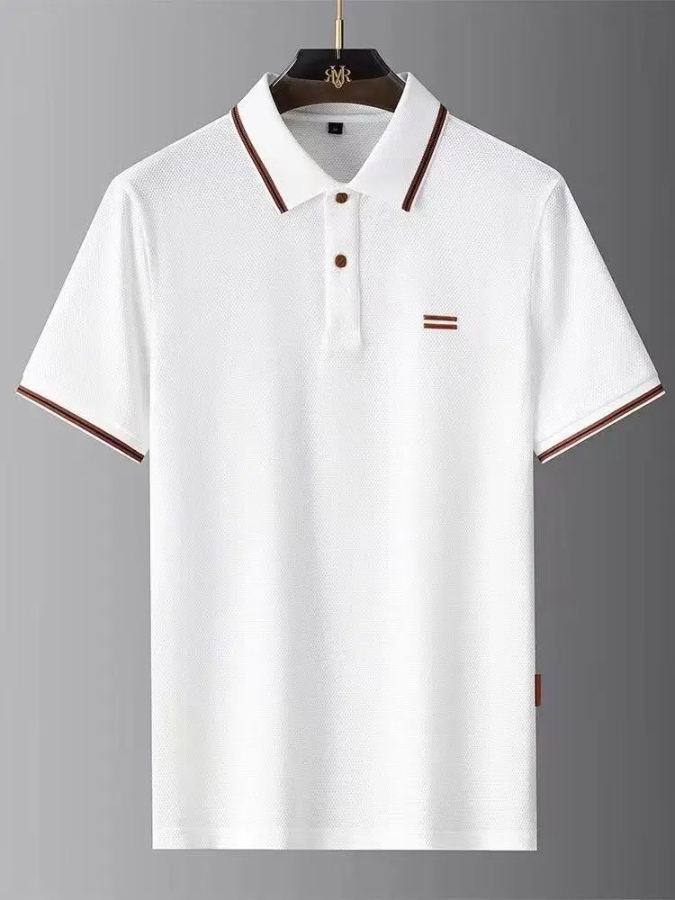 Luxury Brand Men's T-shirt Loose Fit Turn Down Collar Short Sleeve Polo Shirt Soft Solid