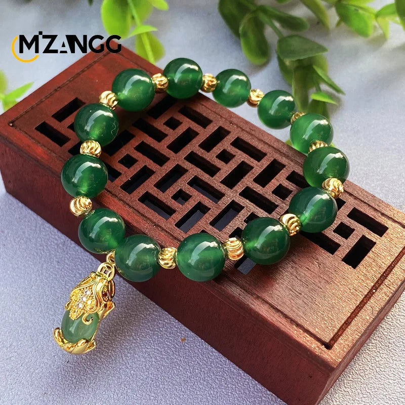 Natural Green Jade  Bracelet A-level Agate Men's and Women's Fashion Exquisite Jewelry Lucky Charms