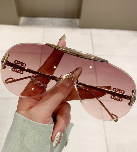 Women's Oversize Rimless One Piece Shield Sunglasses Gradient UV400 Fashion Alloy Frame Casual Shades Y2K Style