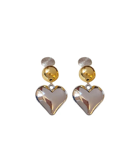 Heart Shape Metal Pendant Fashion Stud Earrings Silver and Gold Colored