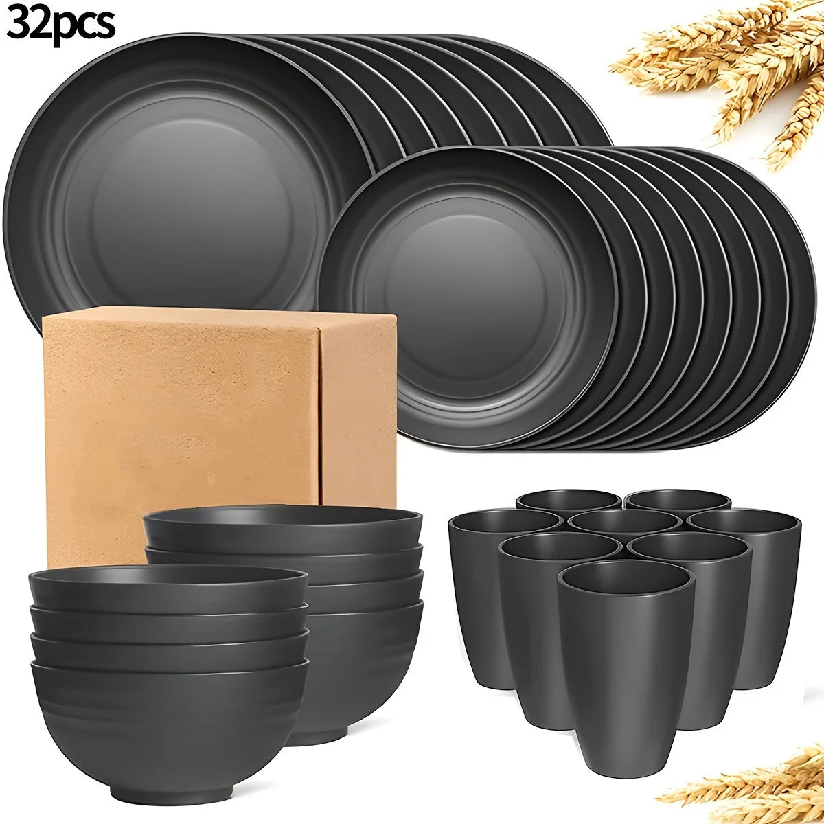 16/32pcs Tableware Set, Include Plates, Bowls Cups For Home Family Day Camping Picnic Party, Kitchen Supplies