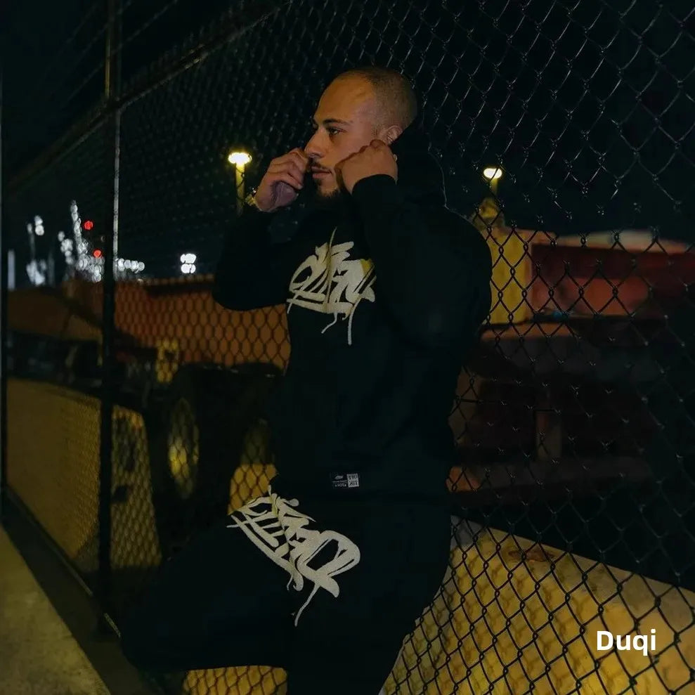 Men's sportswear, new fashion hip hop suit two-piece set hoodie printed sweatshirt comfortable casual style