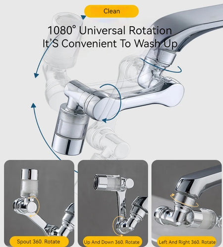 1080° Rotating Water Purification Filter Plastic Faucet Mechanical Arm Spray Head Kitchen Washbasin Extension Tap Aerator Universal