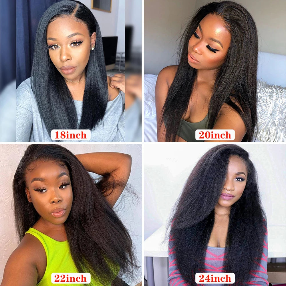 13x4 Kinky Straight Lace Front Human Hair Wig With Kinky Edges Baby Hair Glueless Yaki Straight HD Lace Frontal Wigs For Women