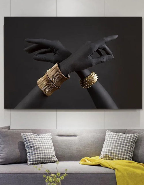 Load image into Gallery viewer, African Art Black and Gold Hand With Gold Gesture Canvas Painting Poster and Prints Wall Art Pictures for Living Room Home Decor
