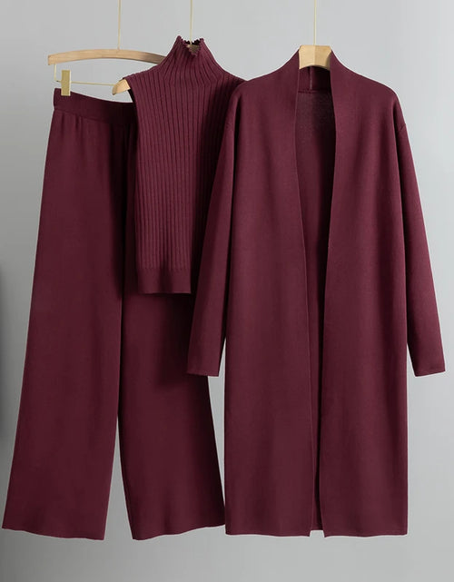 Load image into Gallery viewer, Spring Autumn 3 Piece Women Cardigan Tracksuits Fashion Knitted Pant Set Ladies Sweater Suit Vintage Fashion Ladies 3 Piece Set
