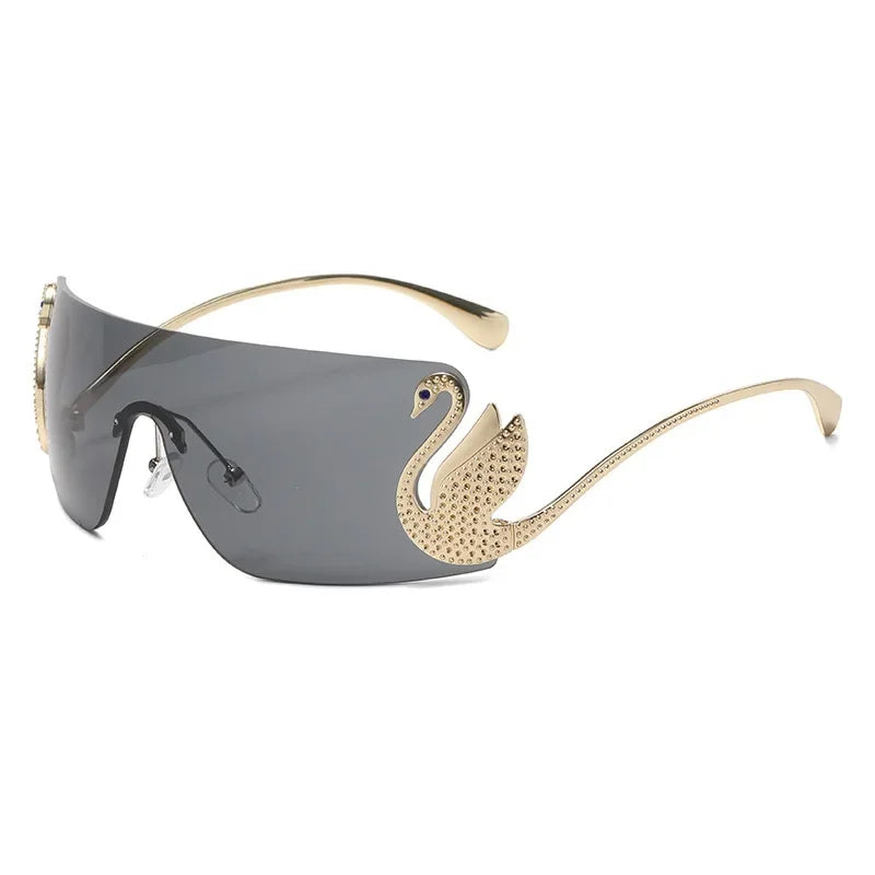 New Fashion Women Oversized Rimless Sunglasses Luxury Brand Swan Shaped Sun Glasses Trendy Large Frame Sun Glasses UV400