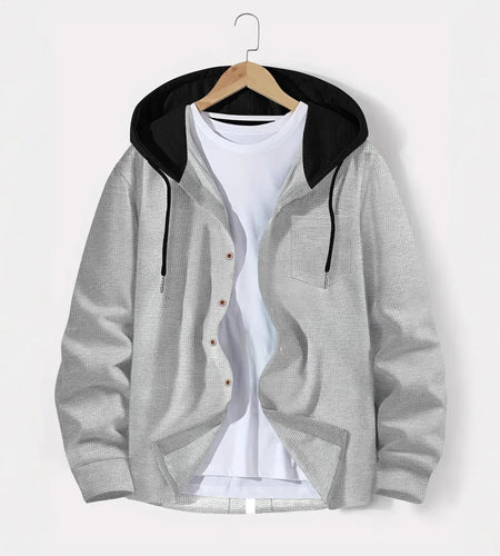 new Waffle men's casual slim-fit hooded long-sleeved cardigan matching color fashion high quality tracksuit pa