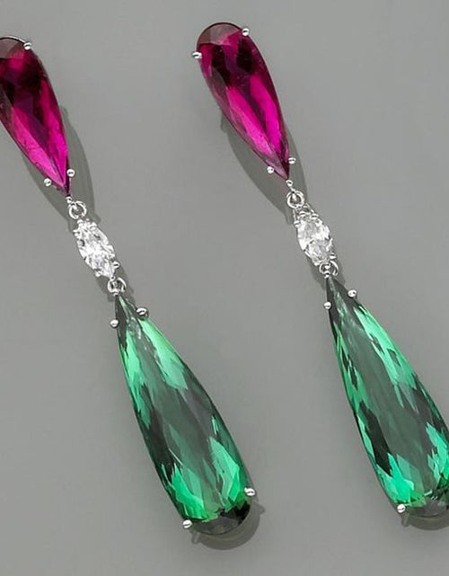 Load image into Gallery viewer, Luxury Green Zircon Drop Shape Boho Earrings for Women Fashion Engagement Jewelry Long Purple Stone Dangle Earrings
