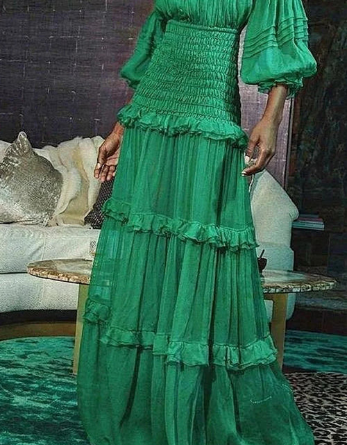 Load image into Gallery viewer, Elegant Long Dress Women Spring  Stand Collar Lantern Sleeve Dress Female Ruffle Tiered Maxi Dress  2025
