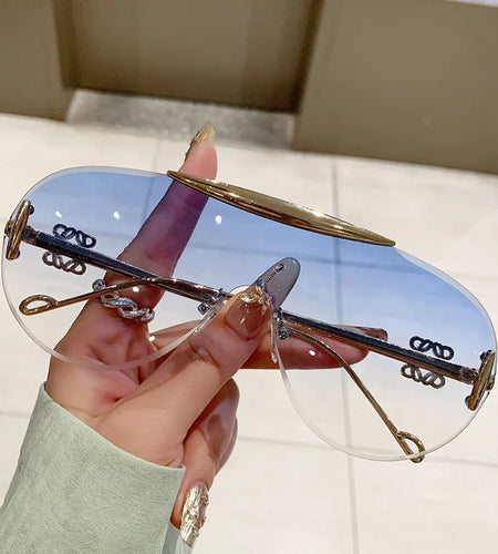 Women's Oversize Rimless One Piece Shield Sunglasses Gradient UV400 Fashion Alloy Frame Casual Shades Y2K Style