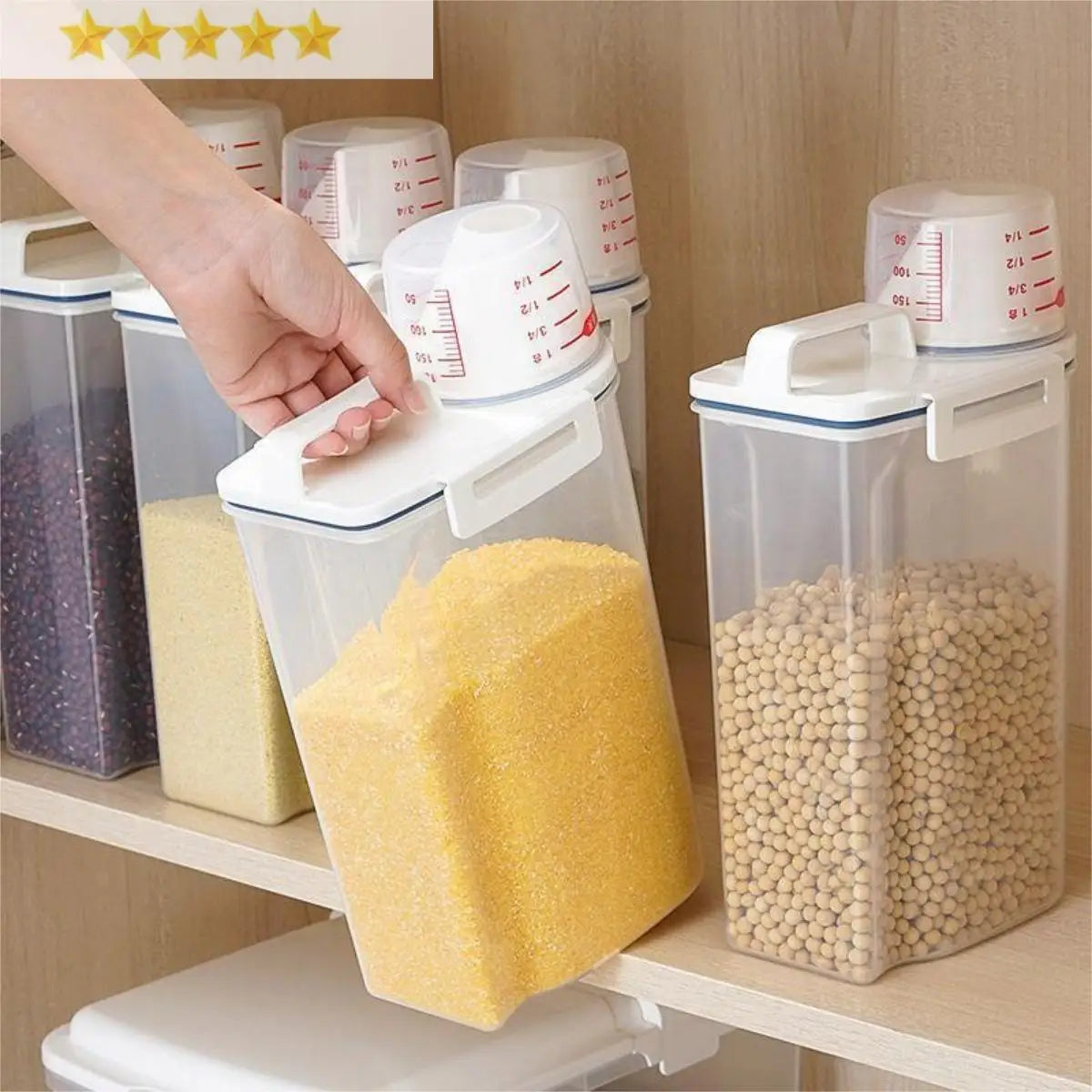 1pc Rice And Grains Food Storage Canister With Measuring Cup, Kitchen Moisture-proof And Insect-proof Dust-proof